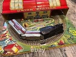 Vintage Louis Marx Mystery Union Station Wind-Up Train Set withKey/Box