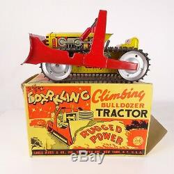 Vintage Louis Marx Sparkling Climbing Bulldozer Tin Metal Tractor Wind-up