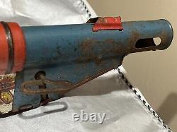 Vintage Louis Marx Tin Lithograph Anti-Aircraft Machine Gun Wind-up Toy USA