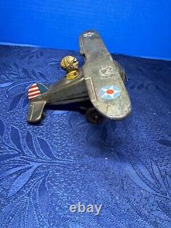 Vintage Louis Marx Tin Wind Up Looping Roll Over Airplane