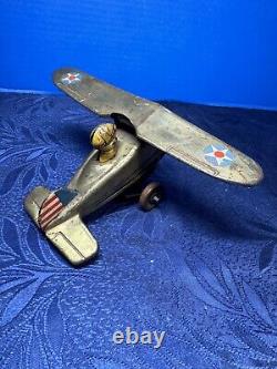 Vintage Louis Marx Tin Wind Up Looping Roll Over Airplane