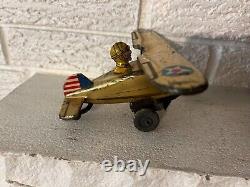Vintage Louis Marx Tin Wind Up Looping Roll Over Airplane