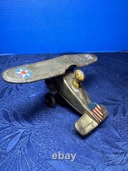 Vintage Louis Marx Tin Wind Up Looping Roll Over Airplane