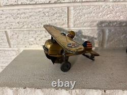 Vintage Louis Marx Tin Wind Up Looping Roll Over Airplane