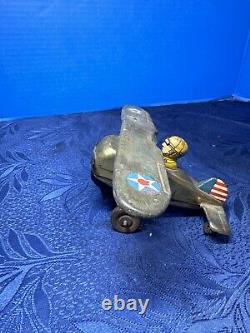 Vintage Louis Marx Tin Wind Up Looping Roll Over Airplane