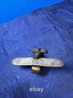 Vintage Louis Marx Tin Wind Up Looping Roll Over Airplane