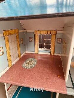 Vintage Louis Marx Toys Tin Litho 2-Story Dollhouse Furnished 1950's