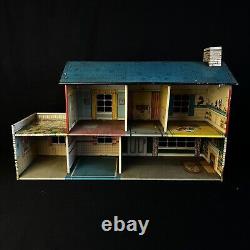 Vintage Louis Marx Toys Tin Litho 2 Story Dollhouse Furnished 1950's