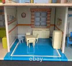 Vintage Louis Marx Toys Tin Lithograph 2 Story Dollhouse With Furniture