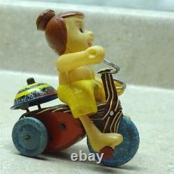 Vintage Louis Marx Wilma Flintstone Windup Tricycle, Hanna Barberra, Works