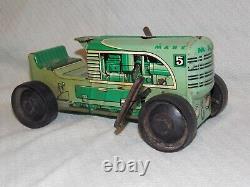 Vintage MARX 5 1950's Tin Litho Wind Up Green Farm Tractor