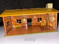 Vintage MARX Bar M Ranch Tin Log Cabin Bunk House Mint Condition- Complete Set