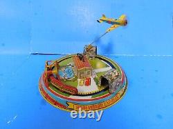 Vintage MARX Honeymoon Express Wind Up Tin Litho Works Train Airplane ST