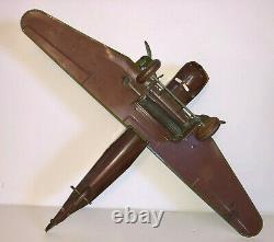 Vintage MARX TIN WINDUP ARMY PLANE. Missing Tail. Motor intact and working