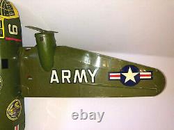Vintage MARX TIN WINDUP ARMY PLANE. Missing Tail. Motor intact and working