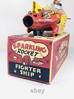 Vintage MARX TIN WINDUP FLASH GORDON ROCKET FIGHTER with Box & It SPARKS Too