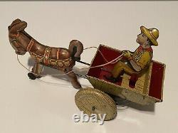Vintage MARX Tin Litho DONKEY AND CART Wind-Up Toy