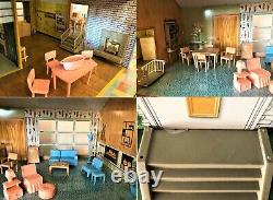 Vintage MARX Tin Litho Dollhouse 50's w / Furniture Rare Split Level / 2 Story