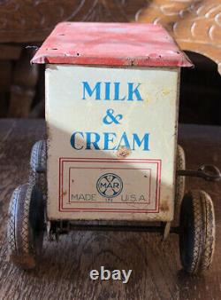 Vintage MARX Tin Lithograph Windup Toyland Dairy Horse Drawn Wagon