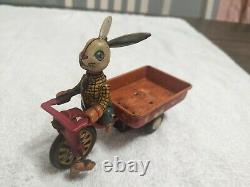 Vintage MARX Tin Toy Rare Rabbit Pulling Wagon Some Damage Read