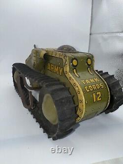 Vintage MARX Toys 12 Army Tank Litho Wind Up Tin Military Toy 1334539 USA Rare