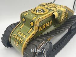 Vintage MARX Toys 12 Army Tank Litho Wind Up Tin Military Toy USA Rare Working