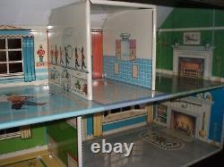 Vintage MARX Toys Tin Litho 2-Story Doll House and Furniture, 5 Rooms