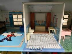 Vintage MARX Toys Tin Litho 2-Story Doll House and Furniture, 5 Rooms