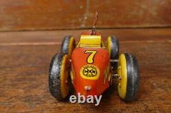 Vintage MARX Toys Wind-Up Midget Boat Tail Race Car #7 Tin Litho with Driver