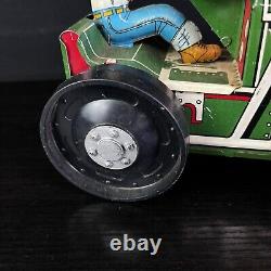 Vintage MARX Tractor Tin Plate Green Lithograph 1950s Wind Up With Key