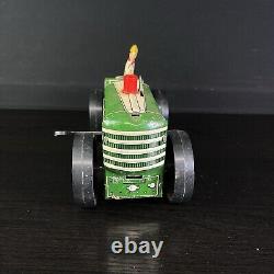 Vintage MARX Tractor Tin Plate Green Lithograph 1950s Wind Up With Key