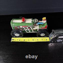 Vintage MARX Tractor Tin Plate Green Lithograph 1950s Wind Up With Key