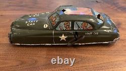 Vintage MARX U. S. ARMY STAFF CAR WIND-UP TIN Winds & Working