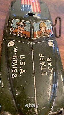 Vintage MARX U. S. ARMY STAFF CAR WIND-UP TIN Winds & Working