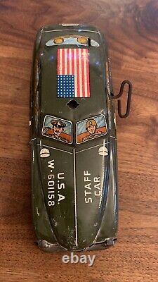 Vintage MARX U. S. ARMY STAFF CAR WIND-UP TIN Winds & Working