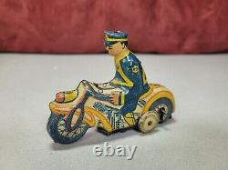 Vintage MARX Wind-up Tin Police Motorcycle