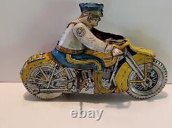 Vintage MARX Wind-up Tin Police Motorcycle