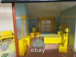 Vintage MAR Toys Tin Litho 2-Story Doll House and Furniture, 6 Rooms and Patio