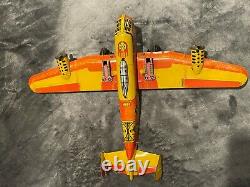 Vintage Marx 14 Tin Military Bomber Airplane Motor Works USA Very Good
