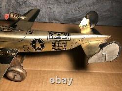 Vintage Marx 14 Tin Windup TWA Airplane Gold & Black Motor works USA