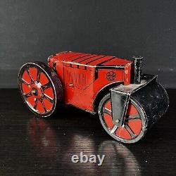 Vintage Marx 1930's Tin Litho Red & Black Windup Steam Roller