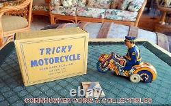 Vintage Marx 1930's Tricky Motorcyle Cop Tin Wind Up With Box Very Rare