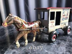 Vintage Marx 1940 Litho Tin Wind Up Horse And Milk&Cream Wagon