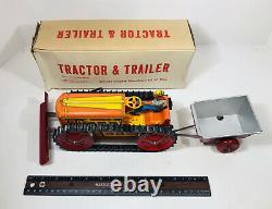 Vintage Marx 1950's Climbing Tractor And Trailer Wind Up Tin Toy Original Box