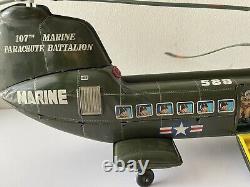 Vintage Marx 1960s Tin Toy Helicopter 107th Marine Parachute Battalion READ