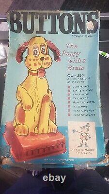Vintage Marx 1961 BUTTONS THE PUPPY WITH A BRAIN Tin Lithograph Works With BOX
