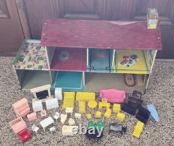 Vintage Marx 50s 60s Tin Metal 2 Story Colonial Dollhouse Toy Patio withFurniture