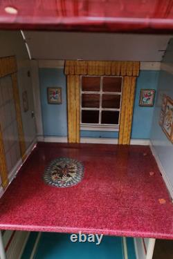 Vintage Marx 50s 60s Tin Metal 2 Story Colonial Dollhouse Toy Patio withFurniture
