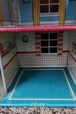 Vintage Marx 50s 60s Tin Metal 2 Story Colonial Dollhouse Toy Patio withFurniture