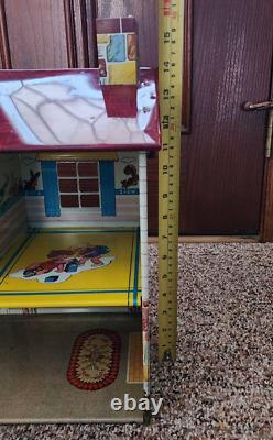 Vintage Marx 50s 60s Tin Metal 2 Story Colonial Dollhouse Toy Patio withFurniture